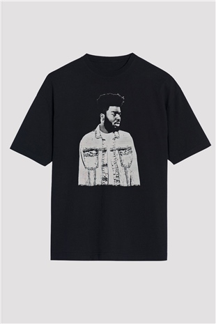 Khalid Baskılı Unisex Siyah Oversize Tişört - Tshirt