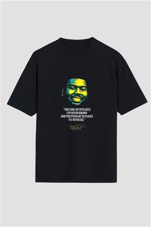 Khalid Baskılı Unisex Siyah Oversize Tişört - Tshirt