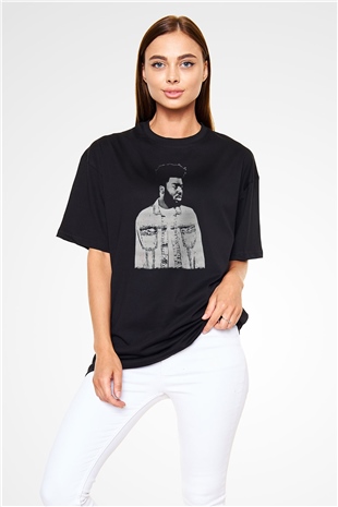 Khalid Baskılı Unisex Siyah Oversize Tişört - Tshirt