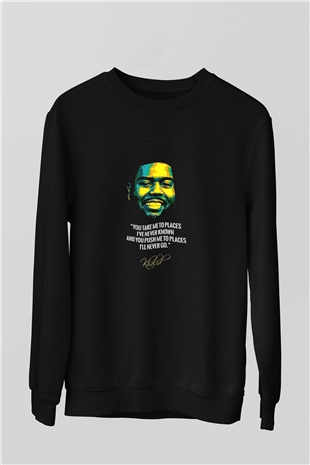 Khalid Baskılı Unisex Siyah Sweatshirt