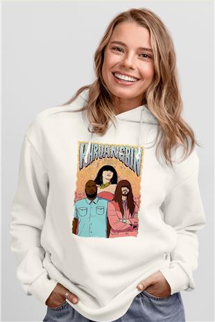 Khruanybin Baskılı Beyaz Unisex Kapüşonlu Sweatshirt