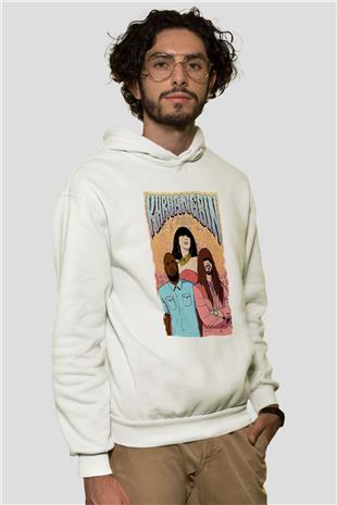 Khruanybin Baskılı Beyaz Unisex Kapüşonlu Sweatshirt