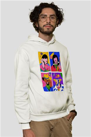 Khruanybin Baskılı Beyaz Unisex Kapüşonlu Sweatshirt