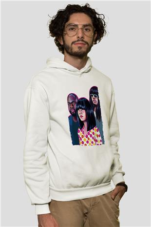 Khruanybin Baskılı Beyaz Unisex Kapüşonlu Sweatshirt