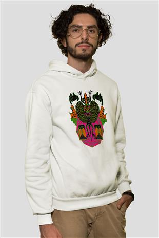 Khruanybin Baskılı Beyaz Unisex Kapüşonlu Sweatshirt