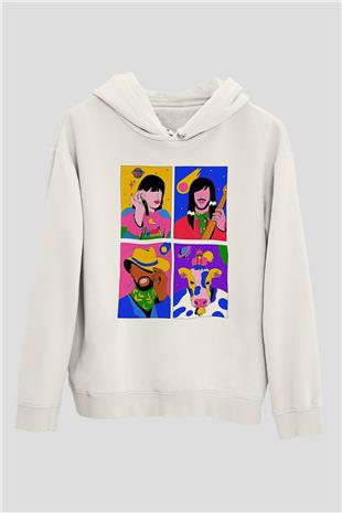 Khruanybin Baskılı Beyaz Unisex Kapüşonlu Sweatshirt