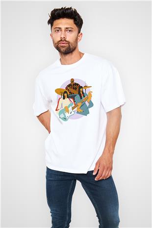 Khruanybin Baskılı Beyaz Unisex Oversize Tişört - Tshirt