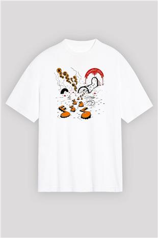 Khruanybin Baskılı Beyaz Unisex Oversize Tişört - Tshirt