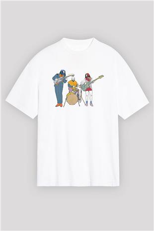 Khruanybin Baskılı Beyaz Unisex Oversize Tişört - Tshirt