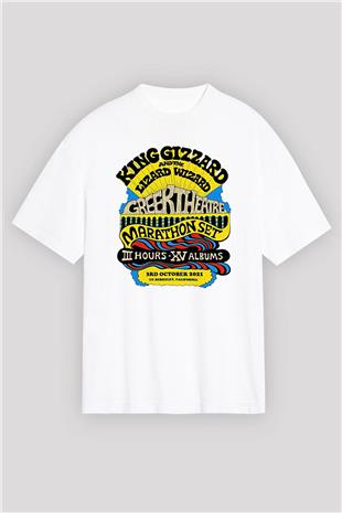 Khruanybin Baskılı Beyaz Unisex Oversize Tişört - Tshirt