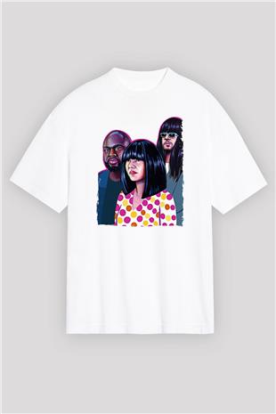 Khruanybin Baskılı Beyaz Unisex Oversize Tişört - Tshirt