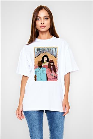 Khruanybin Baskılı Beyaz Unisex Oversize Tişört - Tshirt