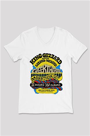 Khruanybin Baskılı Beyaz Unisex V Yaka Tişört - Tshirt