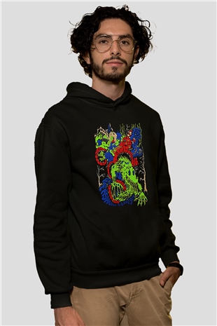 Khruanybin Baskılı Unisex Siyah Kapüşonlu Sweatshirt