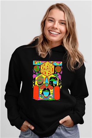 Khruanybin Baskılı Unisex Siyah Kapüşonlu Sweatshirt