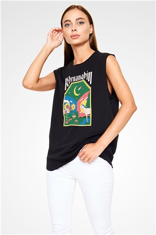 Khruanybin Baskılı Unisex Siyah Kolsuz Tişört - Tshirt