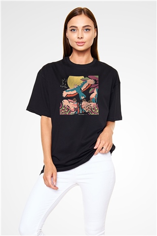 Khruanybin Baskılı Unisex Siyah Oversize Tişört - Tshirt