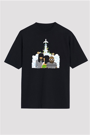 Khruanybin Baskılı Unisex Siyah Oversize Tişört - Tshirt