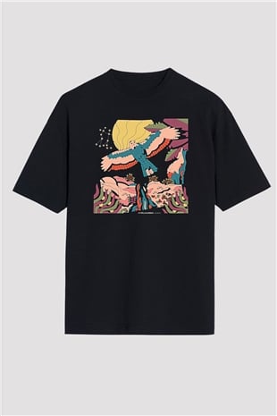 Khruanybin Baskılı Unisex Siyah Oversize Tişört - Tshirt