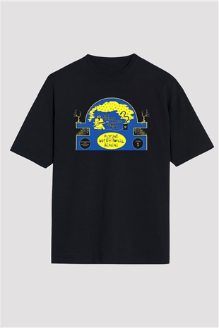 Khruanybin Baskılı Unisex Siyah Oversize Tişört - Tshirt
