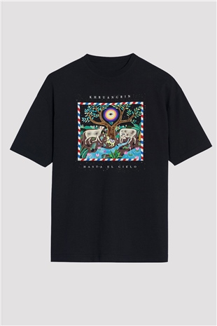 Khruanybin Baskılı Unisex Siyah Oversize Tişört - Tshirt