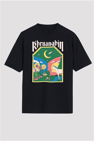 Khruanybin Baskılı Unisex Siyah Oversize Tişört - Tshirt