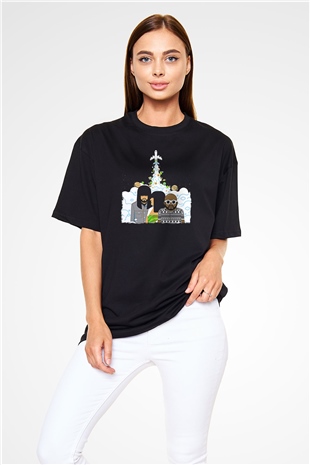 Khruanybin Baskılı Unisex Siyah Oversize Tişört - Tshirt