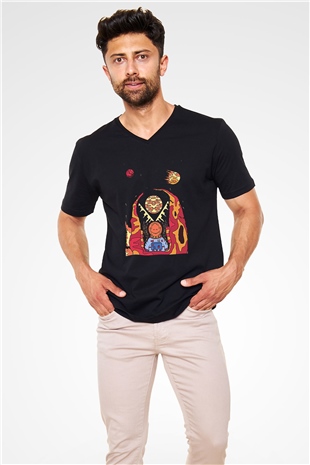 Khruanybin Baskılı Unisex Siyah V Yaka Tişört - Tshirt
