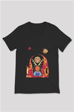 Khruanybin Baskılı Unisex Siyah V Yaka Tişört - Tshirt
