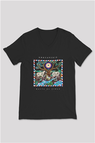 Khruanybin Baskılı Unisex Siyah V Yaka Tişört - Tshirt