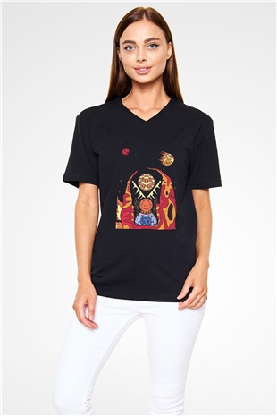 Khruanybin Baskılı Unisex Siyah V Yaka Tişört - Tshirt