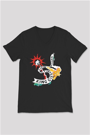 Khruanybin Baskılı Unisex Siyah V Yaka Tişört - Tshirt