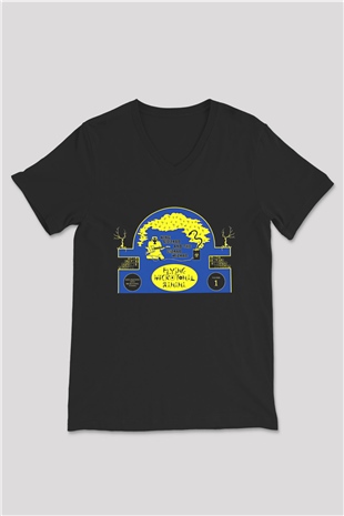 Khruanybin Baskılı Unisex Siyah V Yaka Tişört - Tshirt