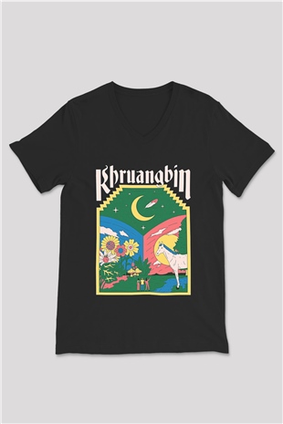 Khruanybin Baskılı Unisex Siyah V Yaka Tişört - Tshirt