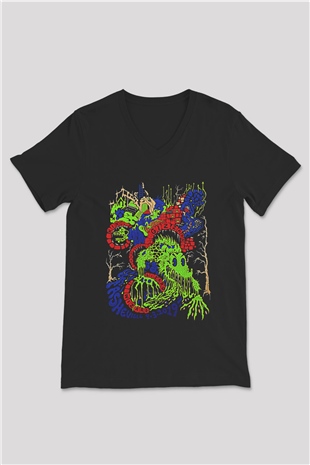 Khruanybin Baskılı Unisex Siyah V Yaka Tişört - Tshirt
