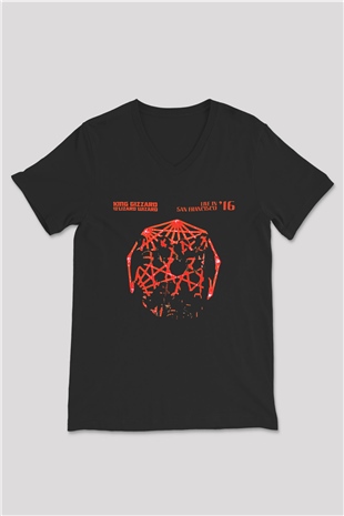 Khruanybin Baskılı Unisex Siyah V Yaka Tişört - Tshirt