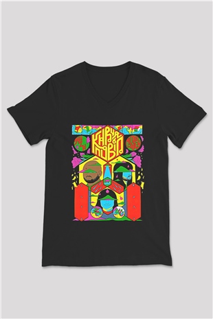 Khruanybin Baskılı Unisex Siyah V Yaka Tişört - Tshirt