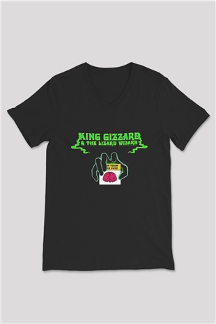 Khruanybin Baskılı Unisex Siyah V Yaka Tişört - Tshirt