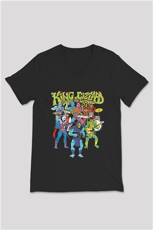 Khruanybin Baskılı Unisex Siyah V Yaka Tişört - Tshirt