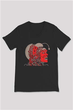 Khruanybin Baskılı Unisex Siyah V Yaka Tişört - Tshirt