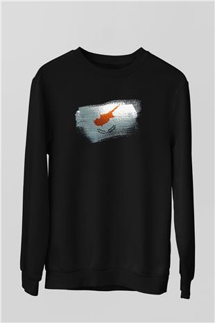 Kıbrıs - Cyprus Bayrağı Baskılı Unisex Siyah Sweatshirt