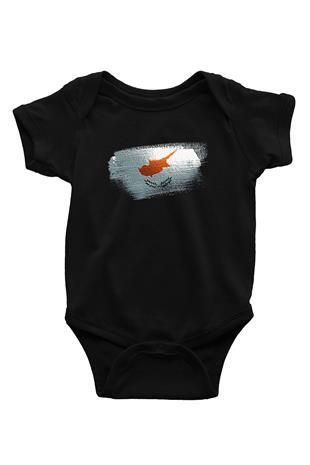 Kıbrıs - Cyprus Bayrağı Baskılı Unisex Siyah Bebek Body - Zıbın