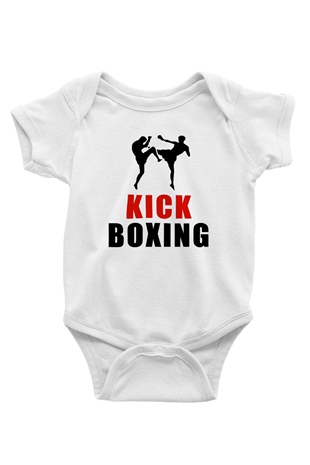 Kick boks Baskılı Beyaz Unisex Bebek Body - Zıbın