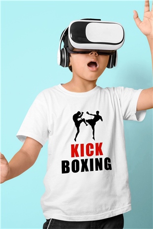 Kick boks Baskılı Beyaz Unisex Çocuk Tişört