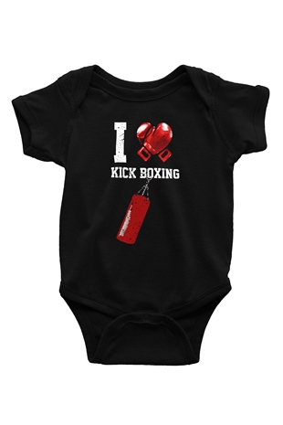 Kick boks Baskılı Siyah Bebek Body - Zıbın