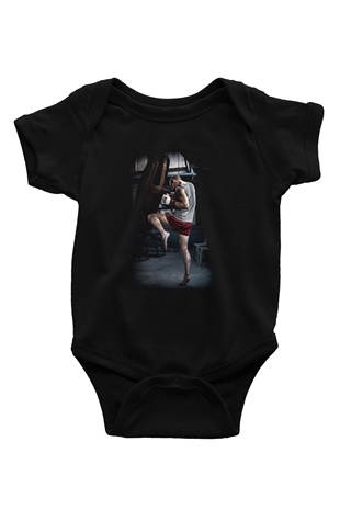 Kick boks Baskılı Siyah Bebek Body - Zıbın