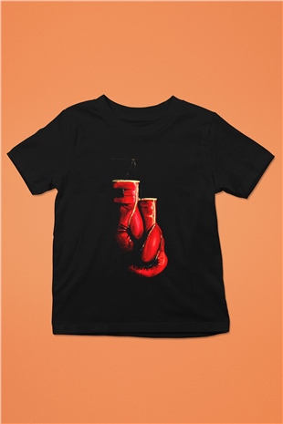 Kick boks Baskılı Siyah Unisex Çocuk Tişört