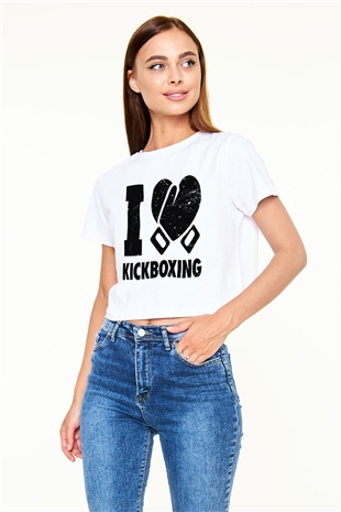 Kick boks Beyaz Croptop Tişört