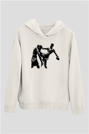 Kick boks Beyaz Unisex Kapüşonlu Sweatshirt