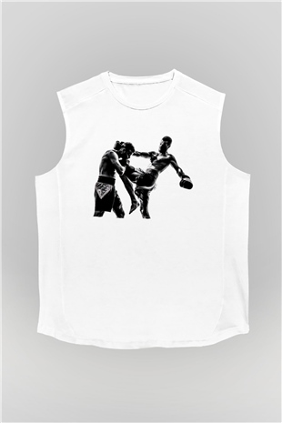 Kick boks Beyaz Unisex Kolsuz Tişört